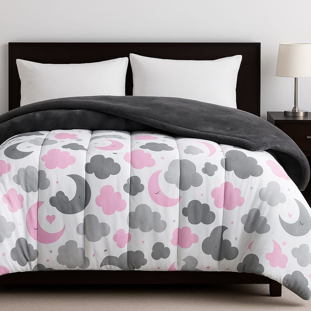 لحاف شتوي فرو رمادي نجوم و هلال 220 * 235 سم 3 لحاف شتوي فرو رمادي نجوم و هلال 220 * 235 سم - الصورة 3