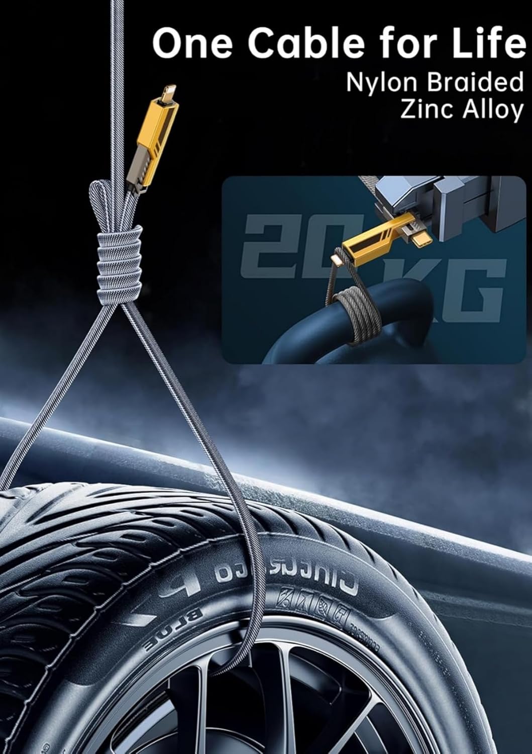 • كابل شاحن USB متعدد 15 سم، شحن سريع 65 واط 3 في 1 (Lightning, Type-C & Micro USB) 5 • كابل شاحن USB متعدد 15 سم، شحن سريع 65 واط 3 في 1 (Lightning, Type-C & Micro USB) - الصورة 5