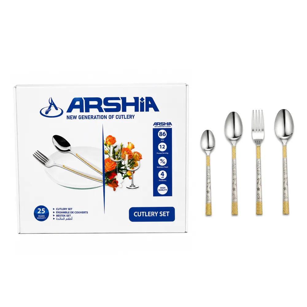 طقم معالق ارشيا 86 قطعه مع ضمان 3 سنين نقشه فرعوني ذهبي 4 طقم معالق ارشيا 86 قطعه مع ضمان 3 سنين نقشه فرعوني ذهبي - الصورة 4