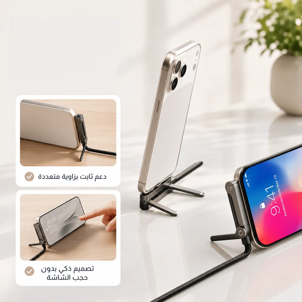 كيبل شحن 2 في 1 مع حامل غير مرئي، كيبل شحن سريع 240 واط بطول 1.5 متر 6 كيبل شحن 2 في 1 مع حامل غير مرئي، كيبل شحن سريع 240 واط بطول 1.5 متر - الصورة 6