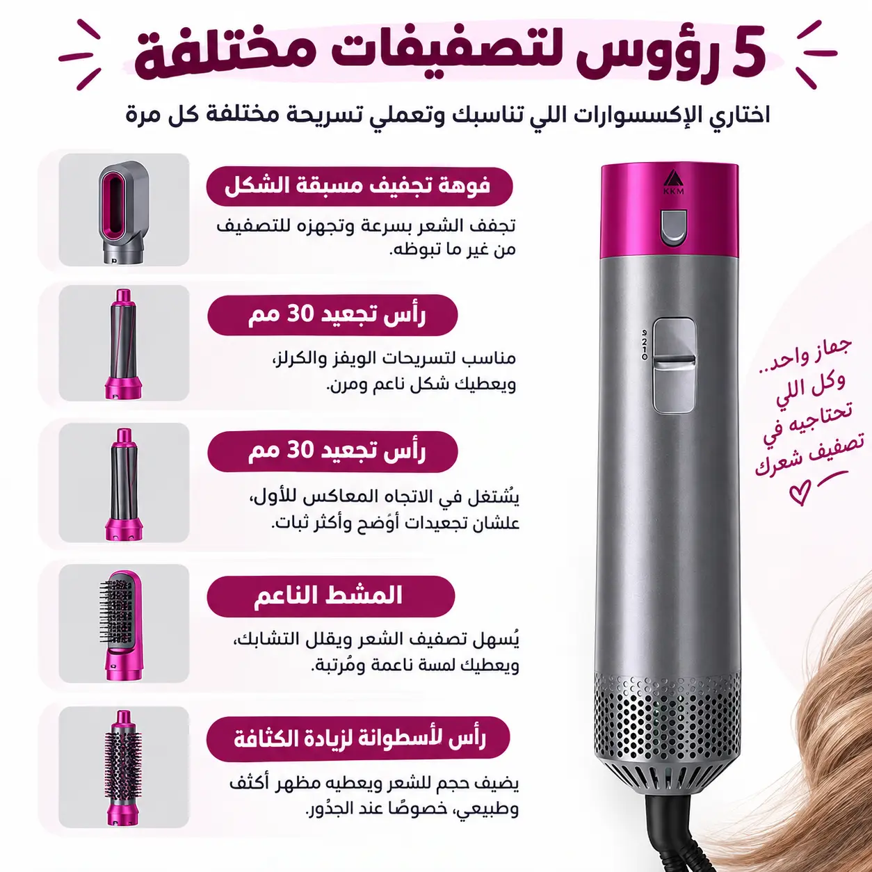 فرشاة الشعر 5 في 1 - ابدئي شغلك في تصفيف الشعر 2 فرشاة الشعر 5 في 1 - ابدئي شغلك في تصفيف الشعر - الصورة 2