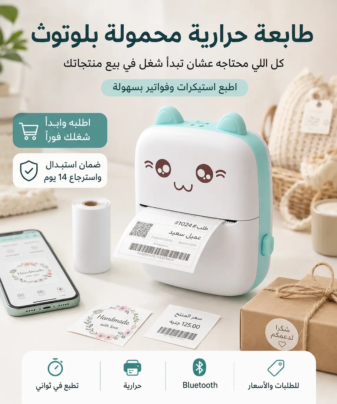 طابعة حرارية محمولة بلوتوث - ابدأ بيع منتجاتك باحتراف 1 طابعة حرارية محمولة بلوتوث - ابدأ بيع منتجاتك باحتراف